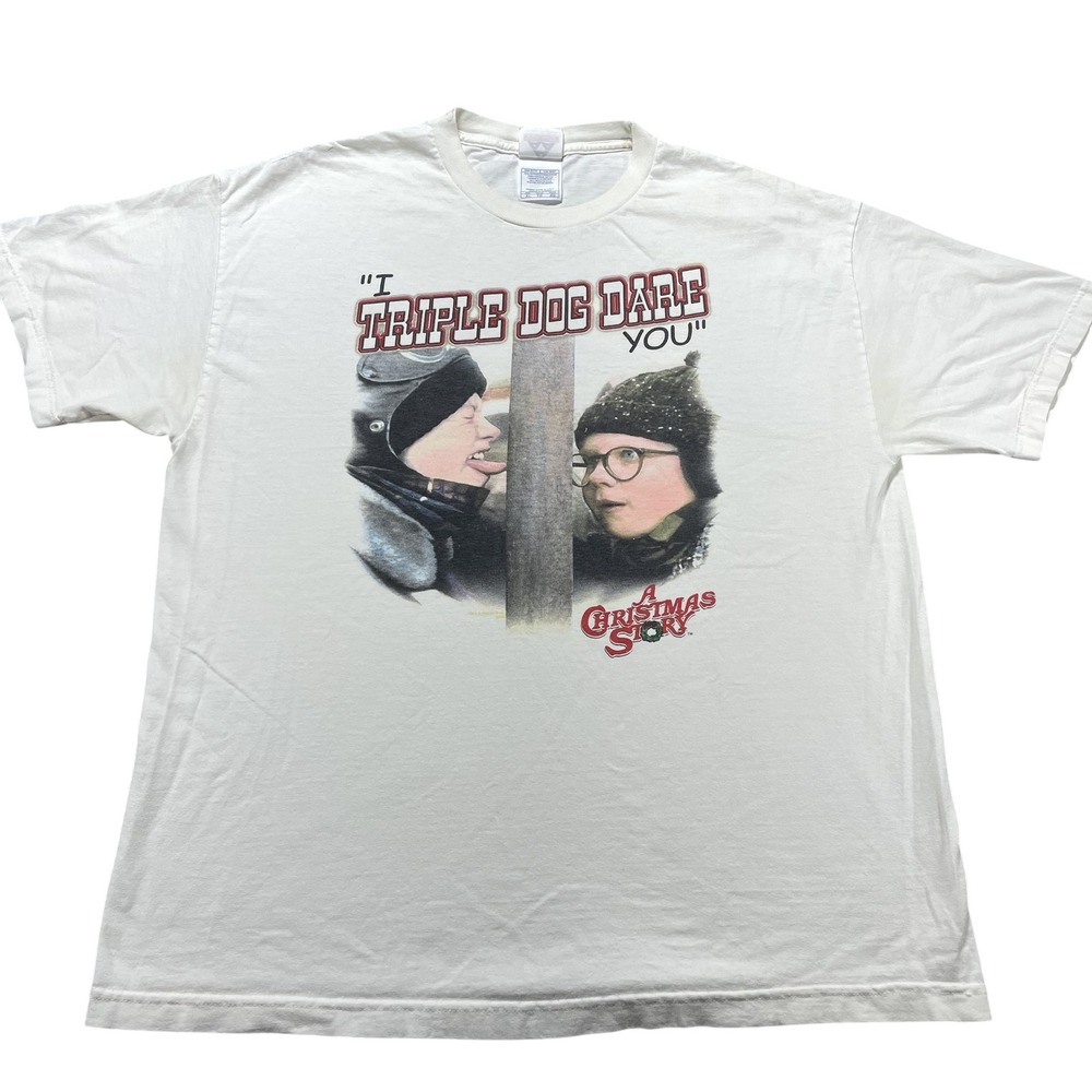 VTG A Christmas Story Shirt Mens XL White Triple Dog Dare Graphic Tee Alstyle